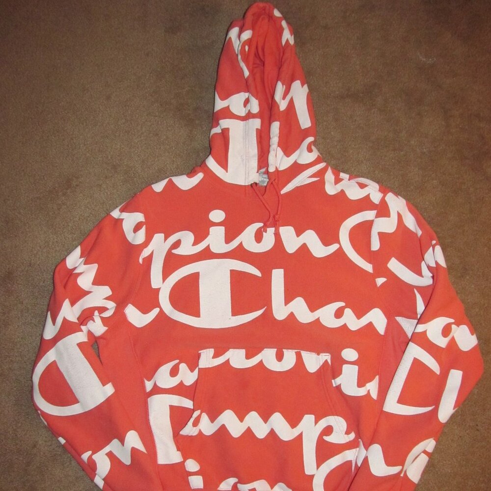 Vintage Champion Reverse Weave Hooded Sweatshirt Women s Size M Salmon/Pink